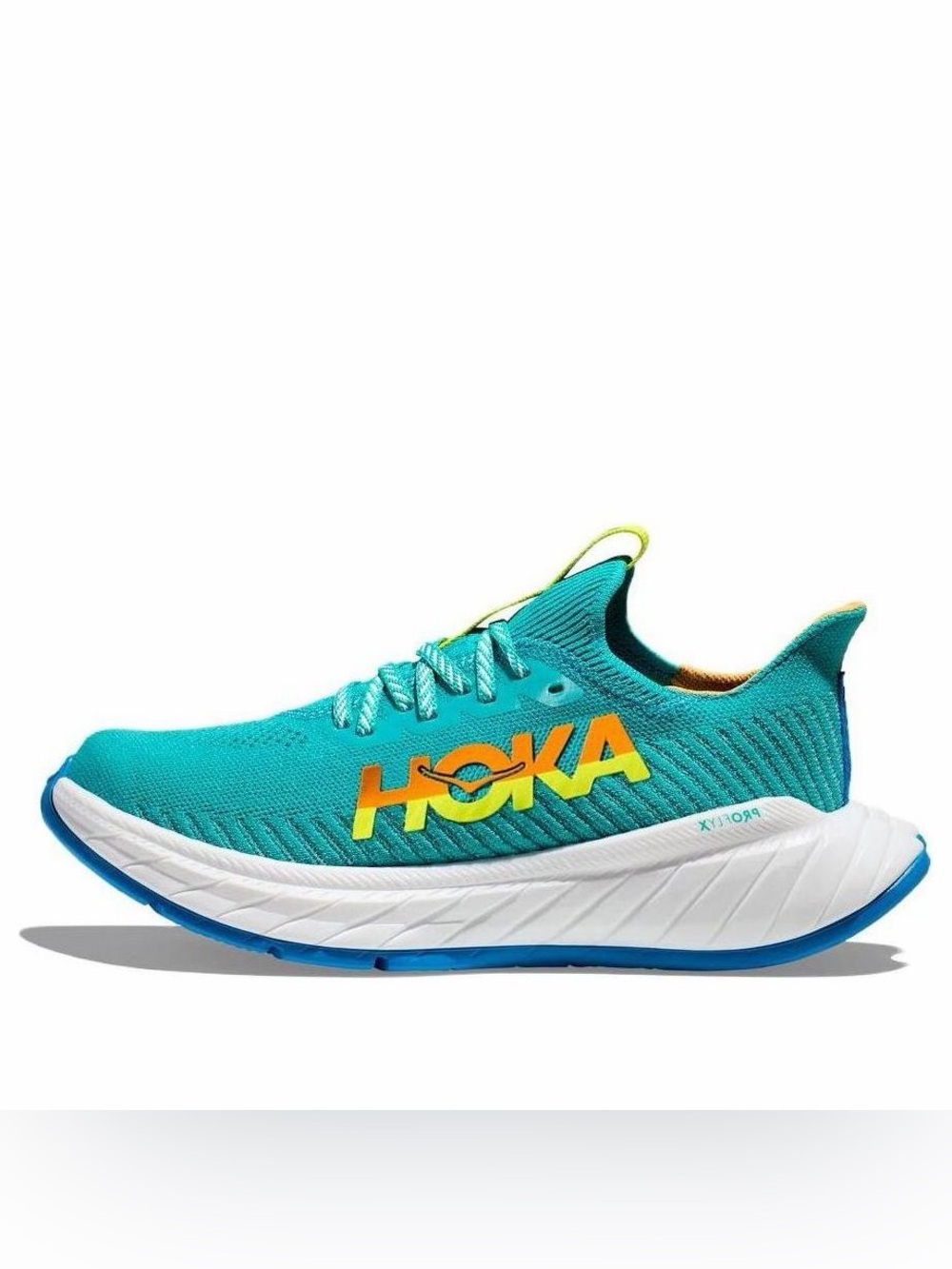 HOKA Carbon X 3 running shoes in the
"Ceramic/Evening Primrose" color way size 8